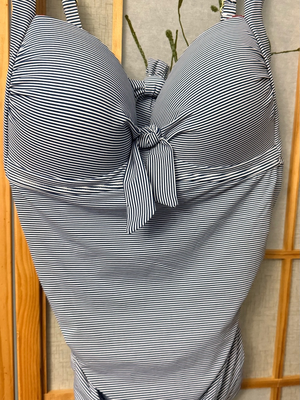 Liz Claiborne Navy & White Striped Swimsuit with Red Trim just the top